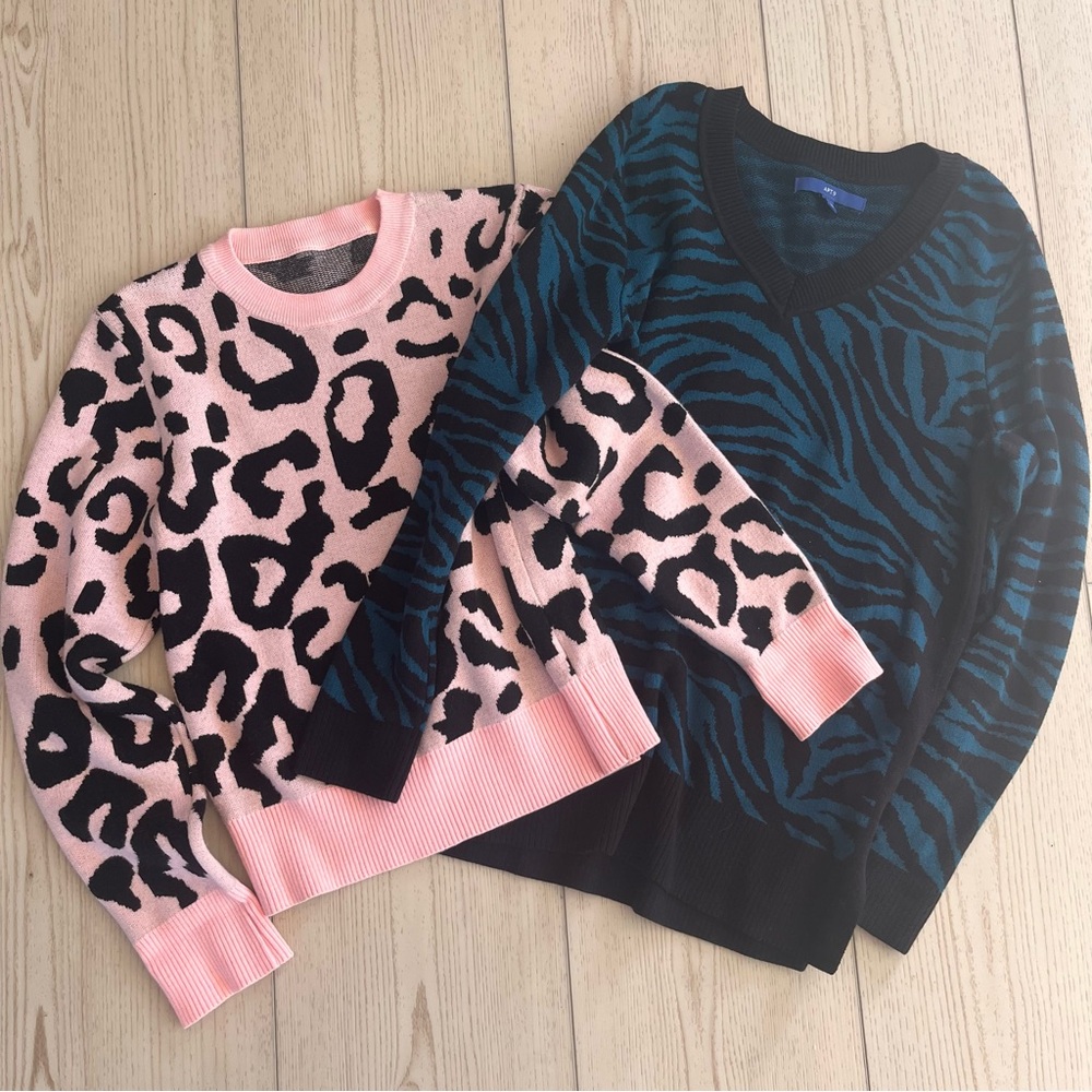 Apt. 9 Pink Leopard and Teal Zebra Sweater Duo